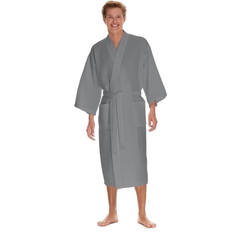 Waffle Robe, Waffle Knit Robe, Long Lightweight Cotton Kimono Bathrobe For Men